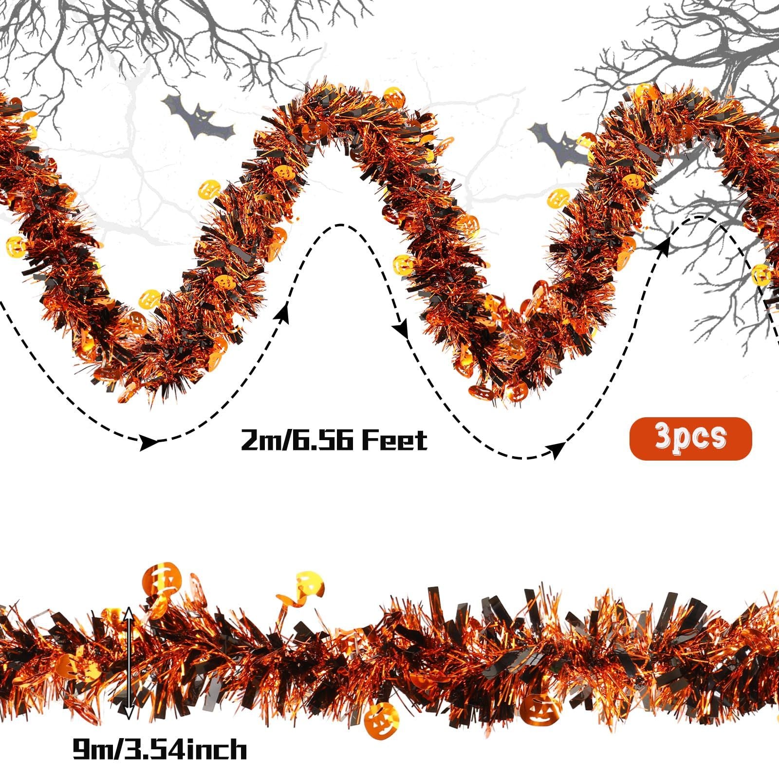 Halloween Metallic Tinsel Twist – 3 Pack, 19.7 ft