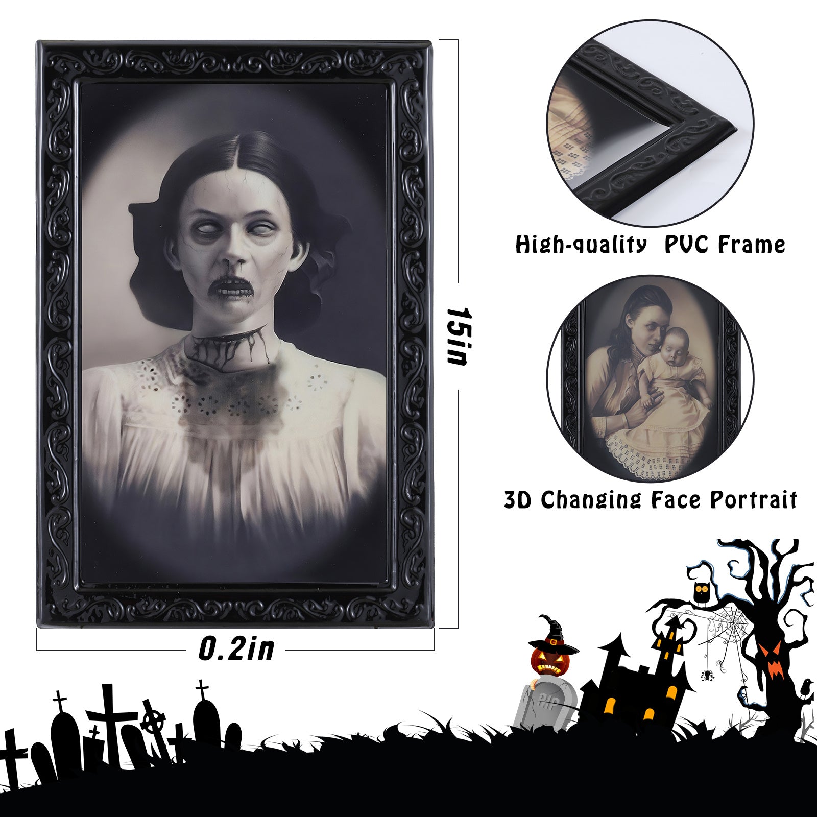 3D Horror Changing Face Portrait – Scary Halloween Wall Decoration Art
