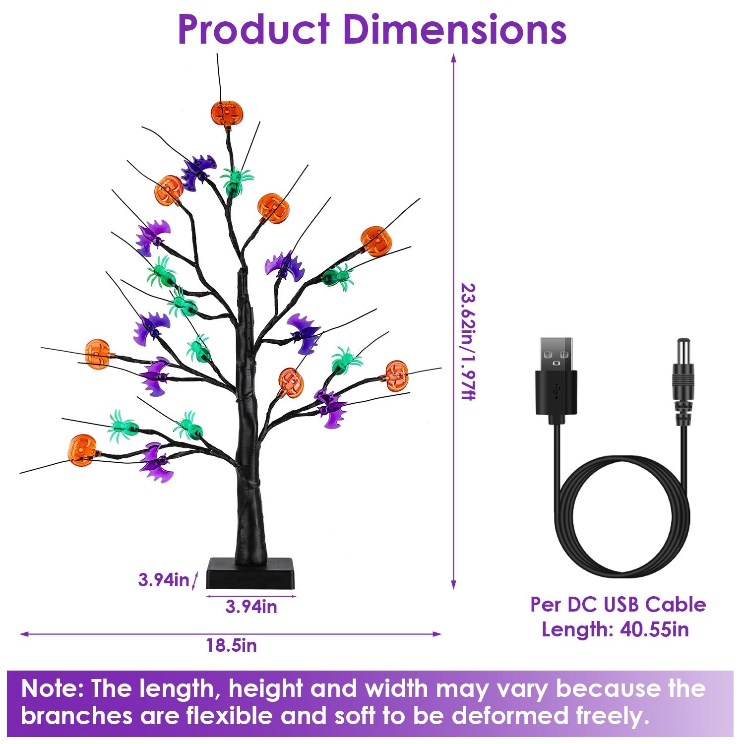 2-Pack 1.97FT Lighted Halloween Trees – Black Indoor Halloween Decorations with Timer & Adjustable LED Twigs for Tabletop Party