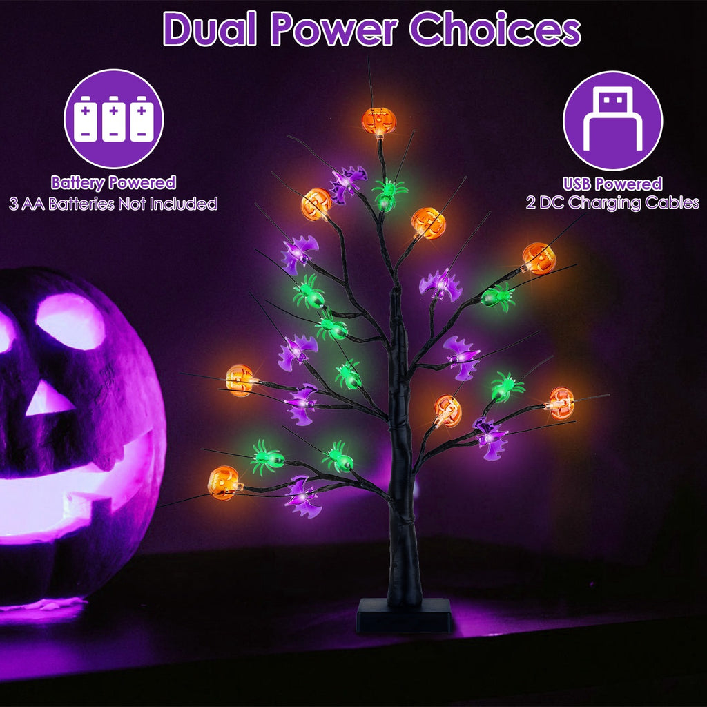 2-Pack 1.97FT Lighted Halloween Trees – Black Indoor Halloween Decorations with Timer & Adjustable LED Twigs for Tabletop Party