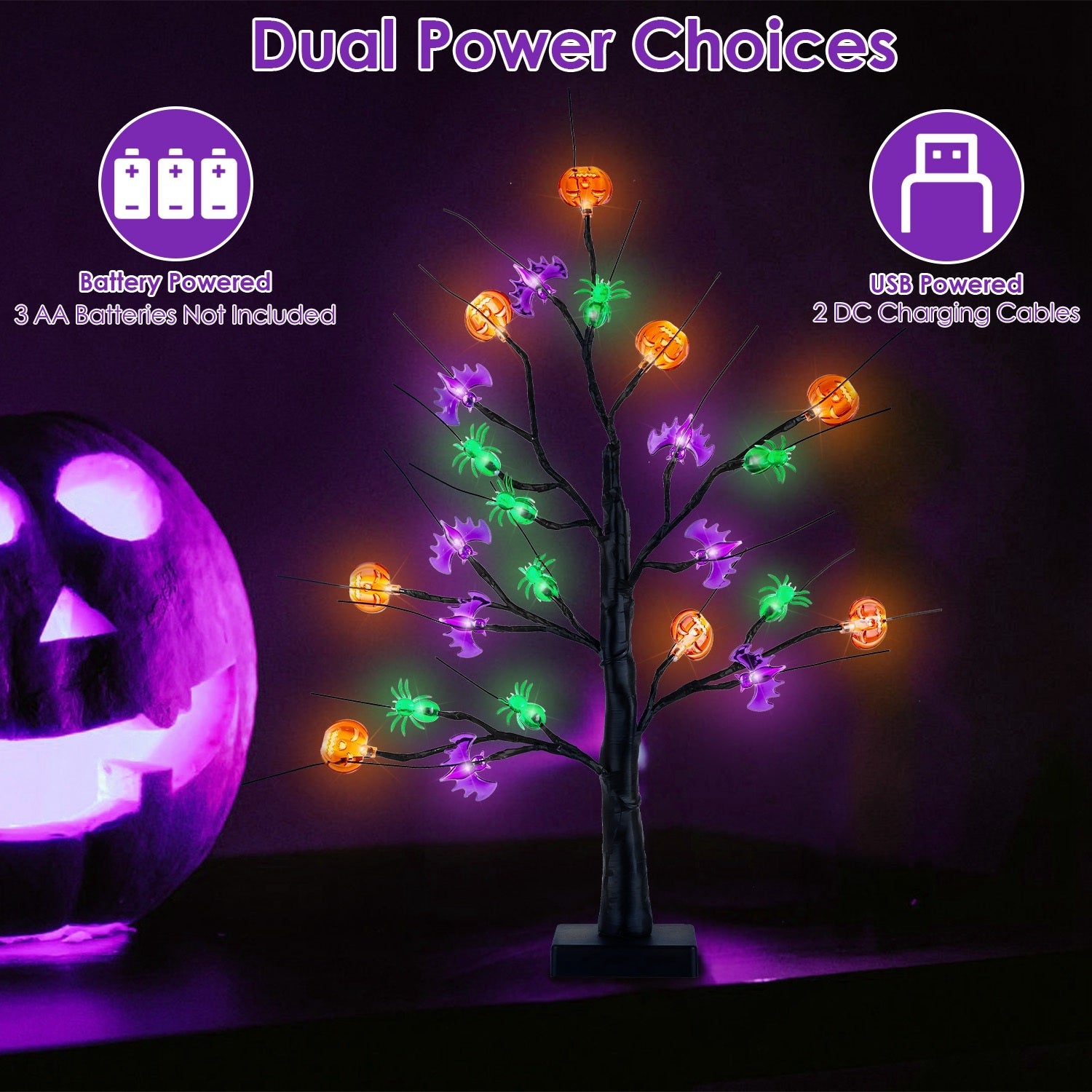 2-Pack 1.97FT Lighted Halloween Trees – Black Indoor Halloween Decorations with Timer & Adjustable LED Twigs for Tabletop Party