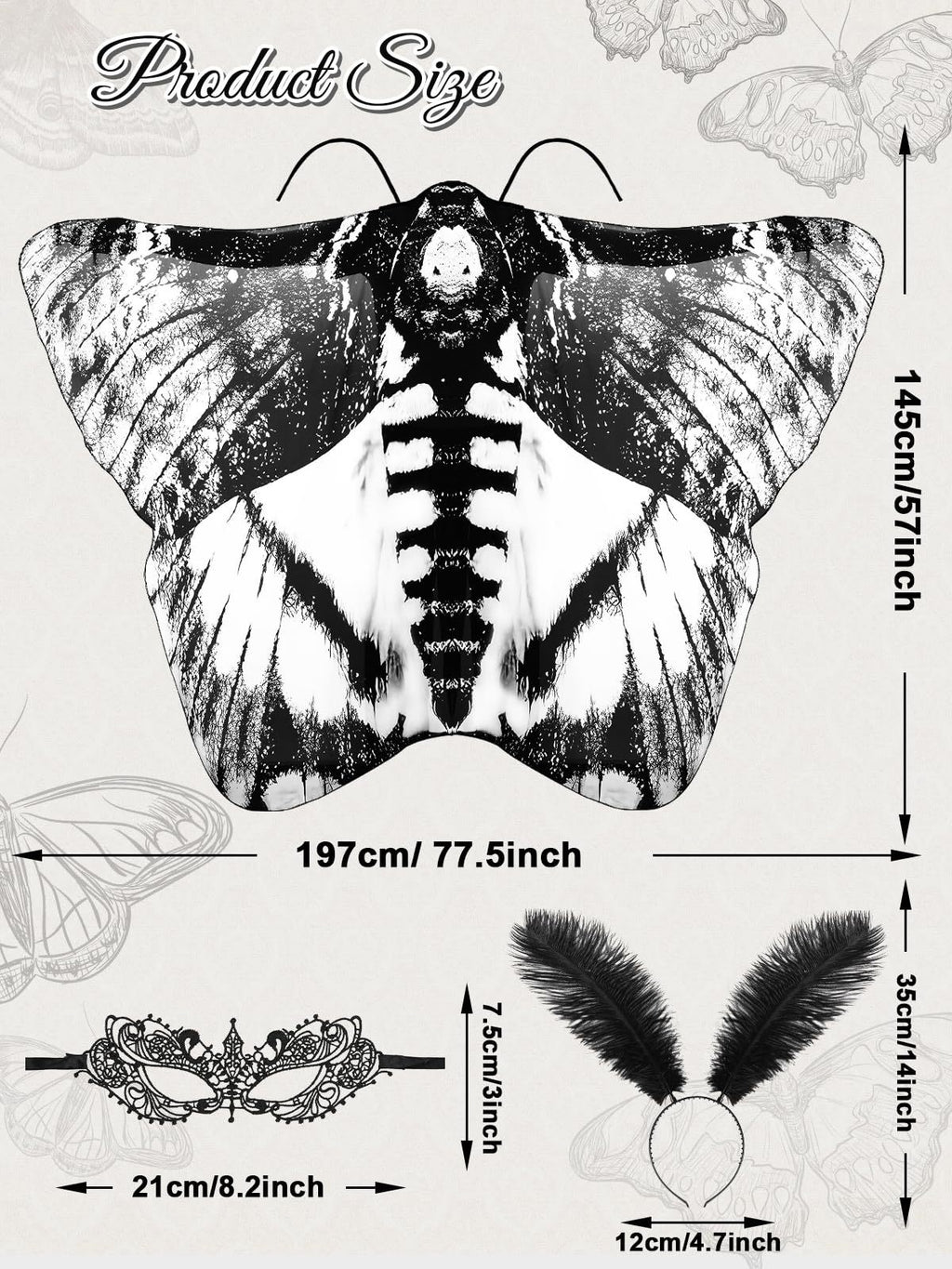 Moth Wings Costume Set – 3 Pcs