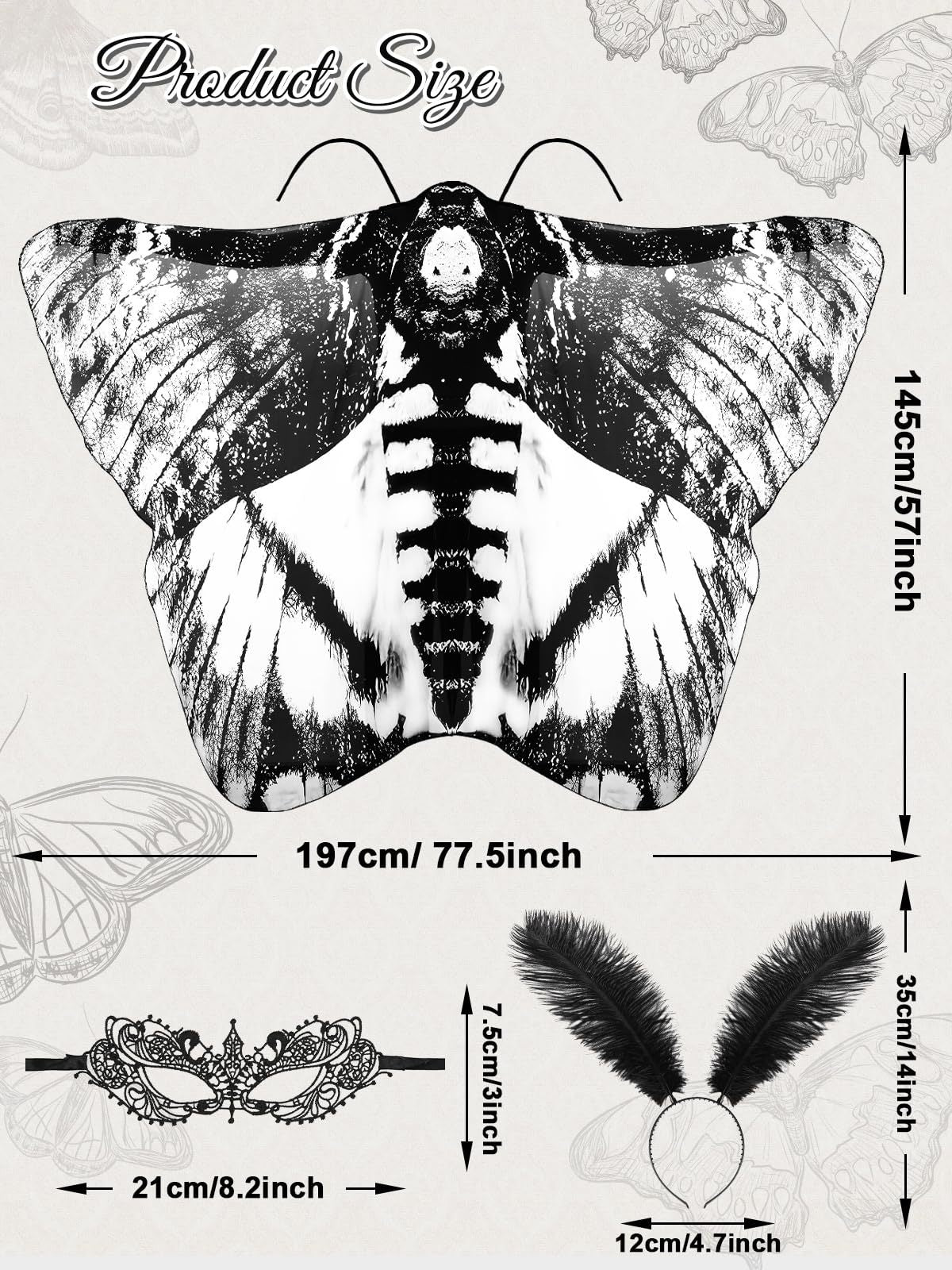 Moth Wings Costume Set – 3 Pcs