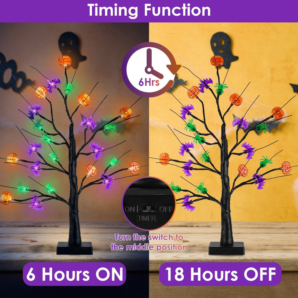 2-Pack 1.97FT Lighted Halloween Trees – Black Indoor Halloween Decorations with Timer & Adjustable LED Twigs for Tabletop Party