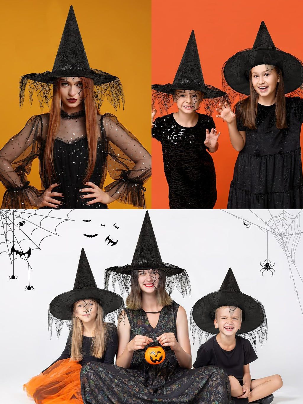 Black Witch Hats Halloween Costume – 2-Pack Foldable & Pointed for Women
