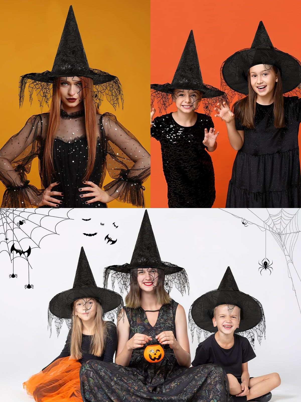 Black Witch Hats Halloween Costume – 2-Pack Foldable & Pointed for Women