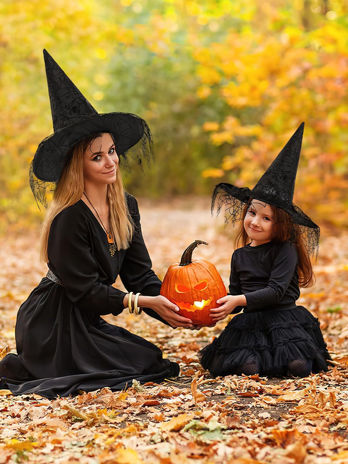Black Witch Hats Halloween Costume – 2-Pack Foldable & Pointed for Women